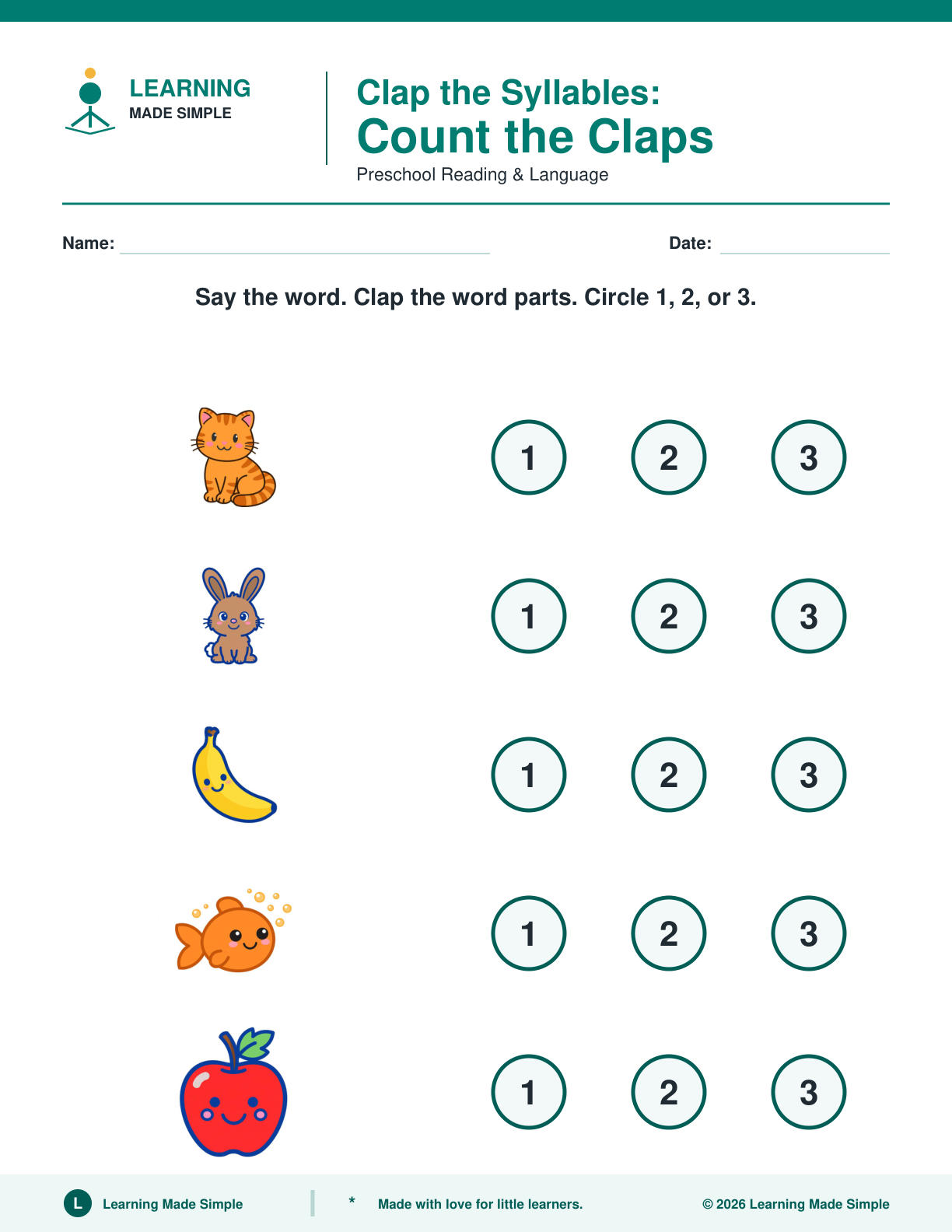 Preview of Page 1 from Clap the Syllables