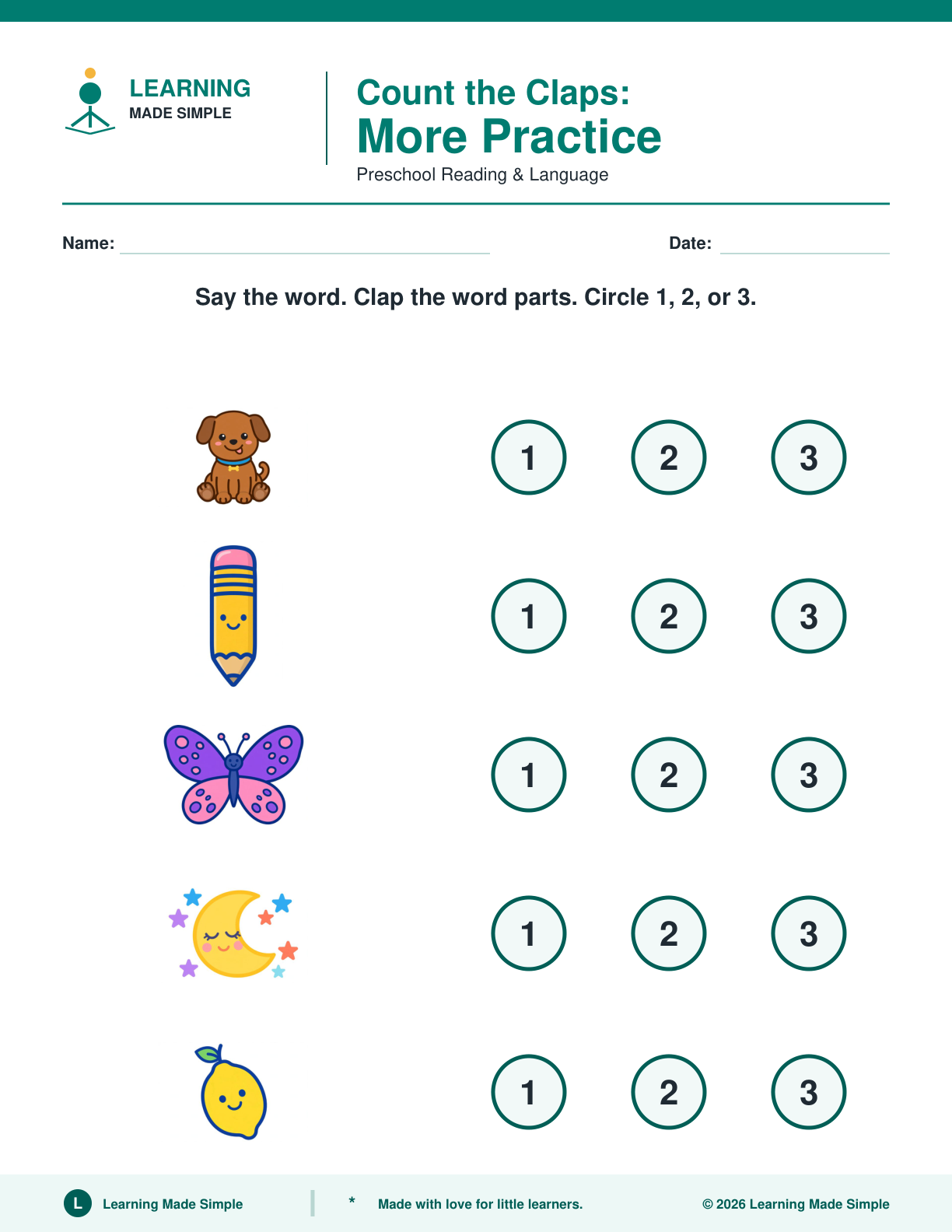 Preview of Page 3 from Clap the Syllables
