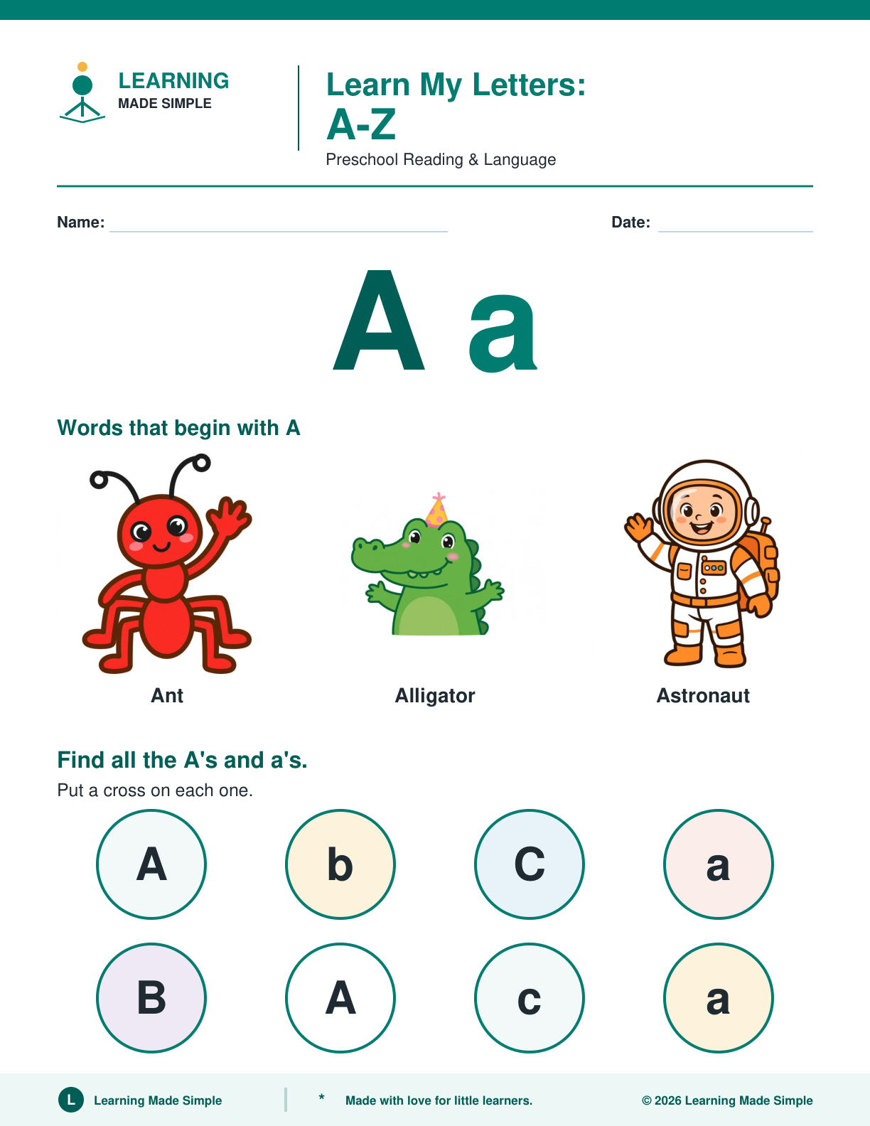 Preview of Letter A from Learn My Letters A-Z
