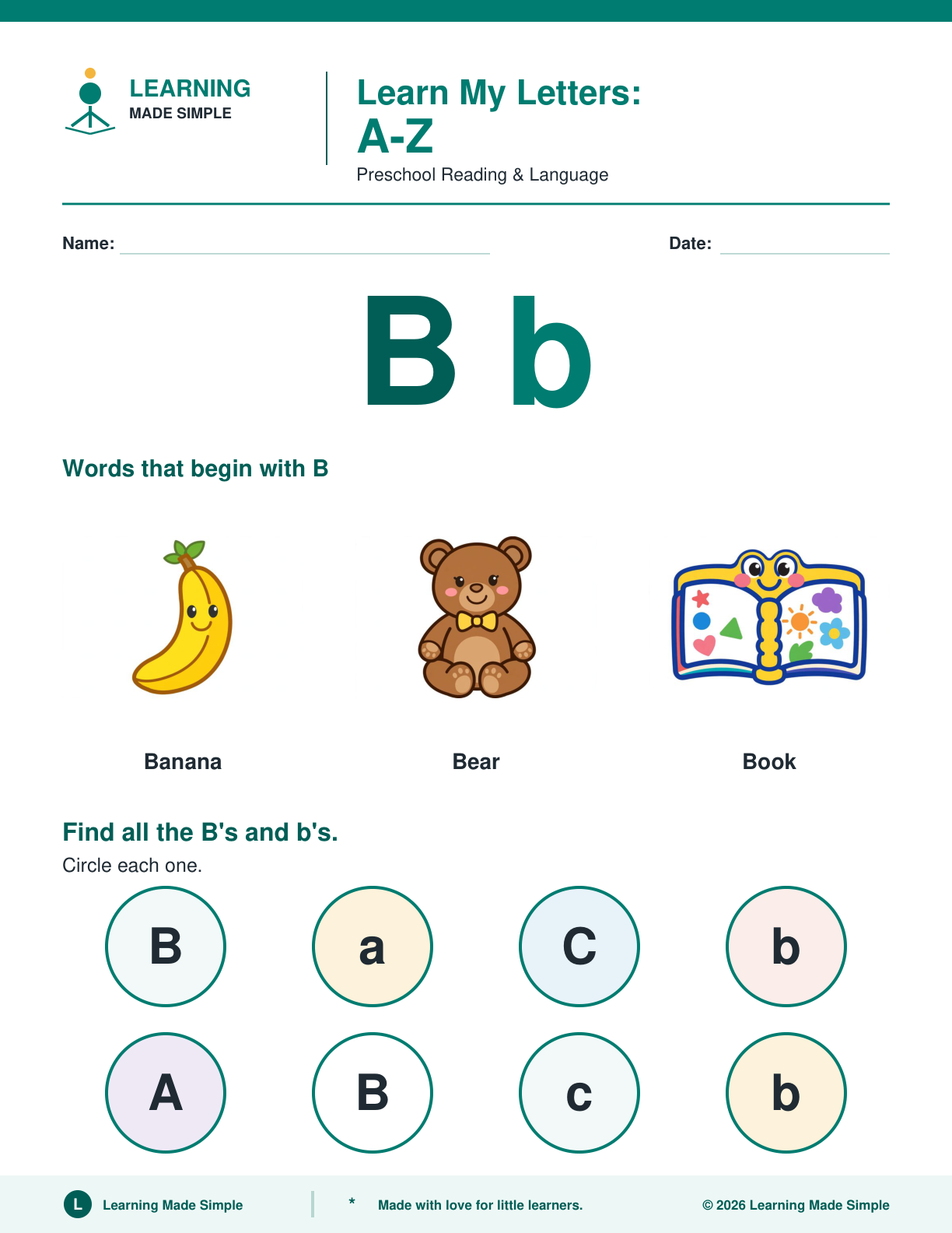 Preview of Letter B from Learn My Letters A-Z