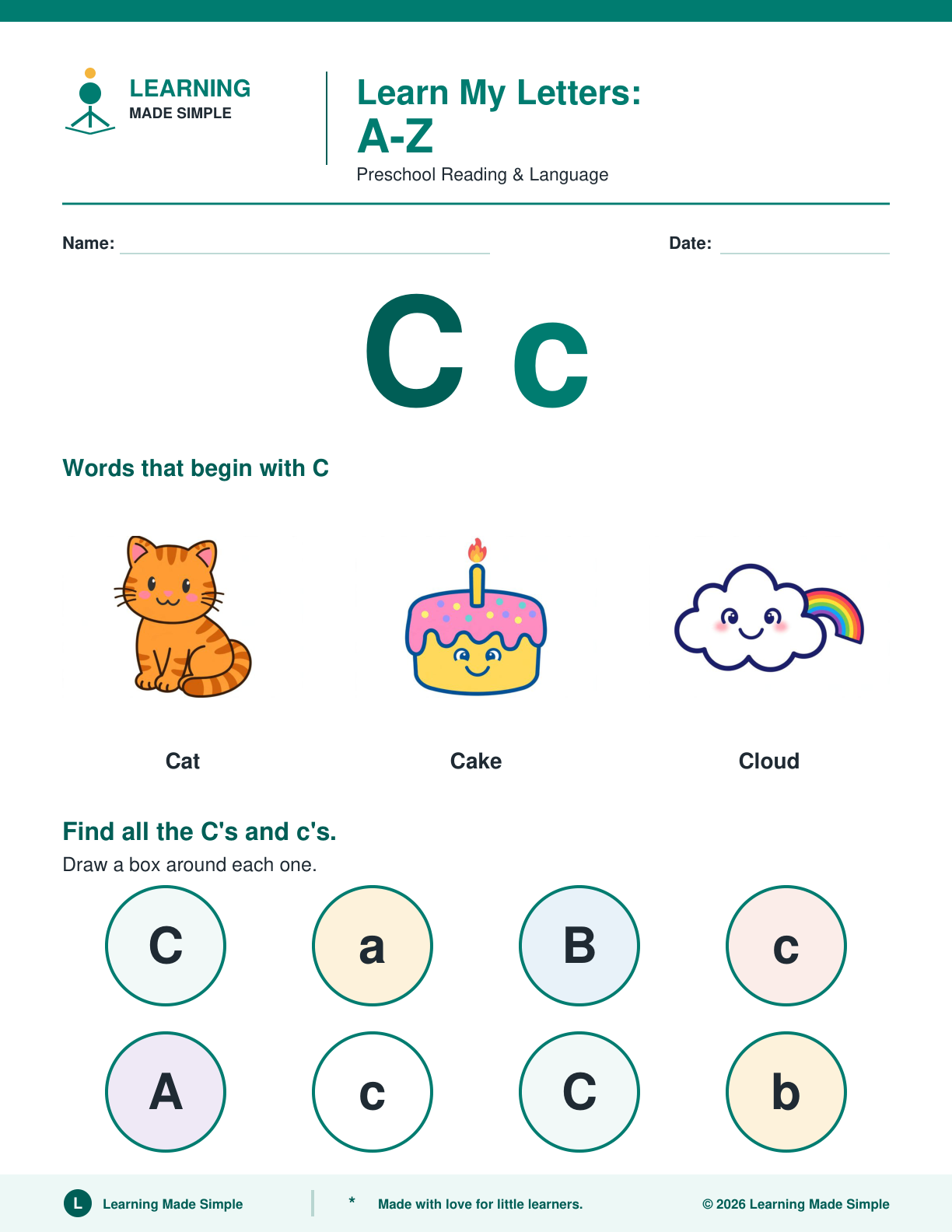 Preview of Letter C from Learn My Letters A-Z