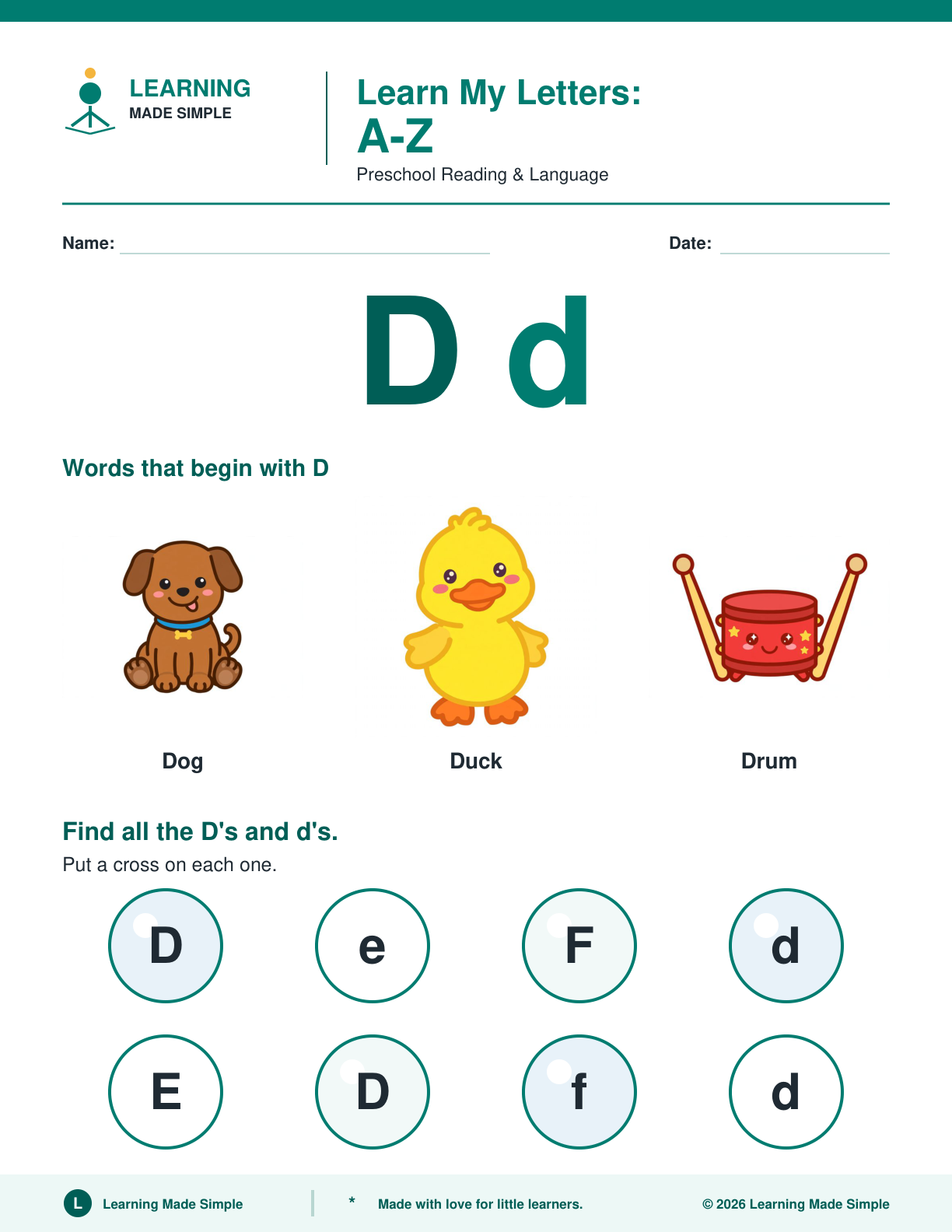 Preview of Letter D from Learn My Letters A-Z