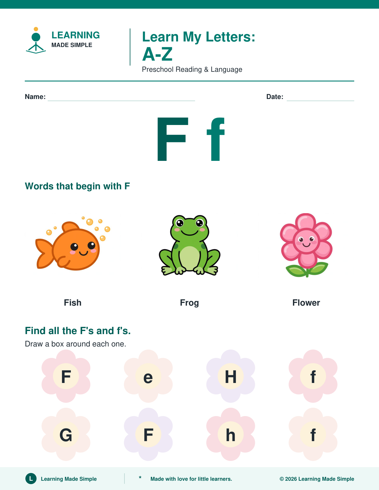 Preview of Letter F from Learn My Letters A-Z