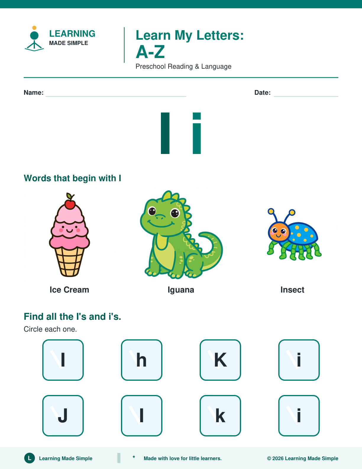 Preview of Letter I from Learn My Letters A-Z