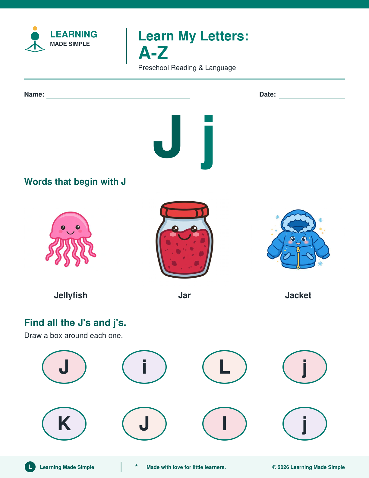 Preview of Letter J from Learn My Letters A-Z