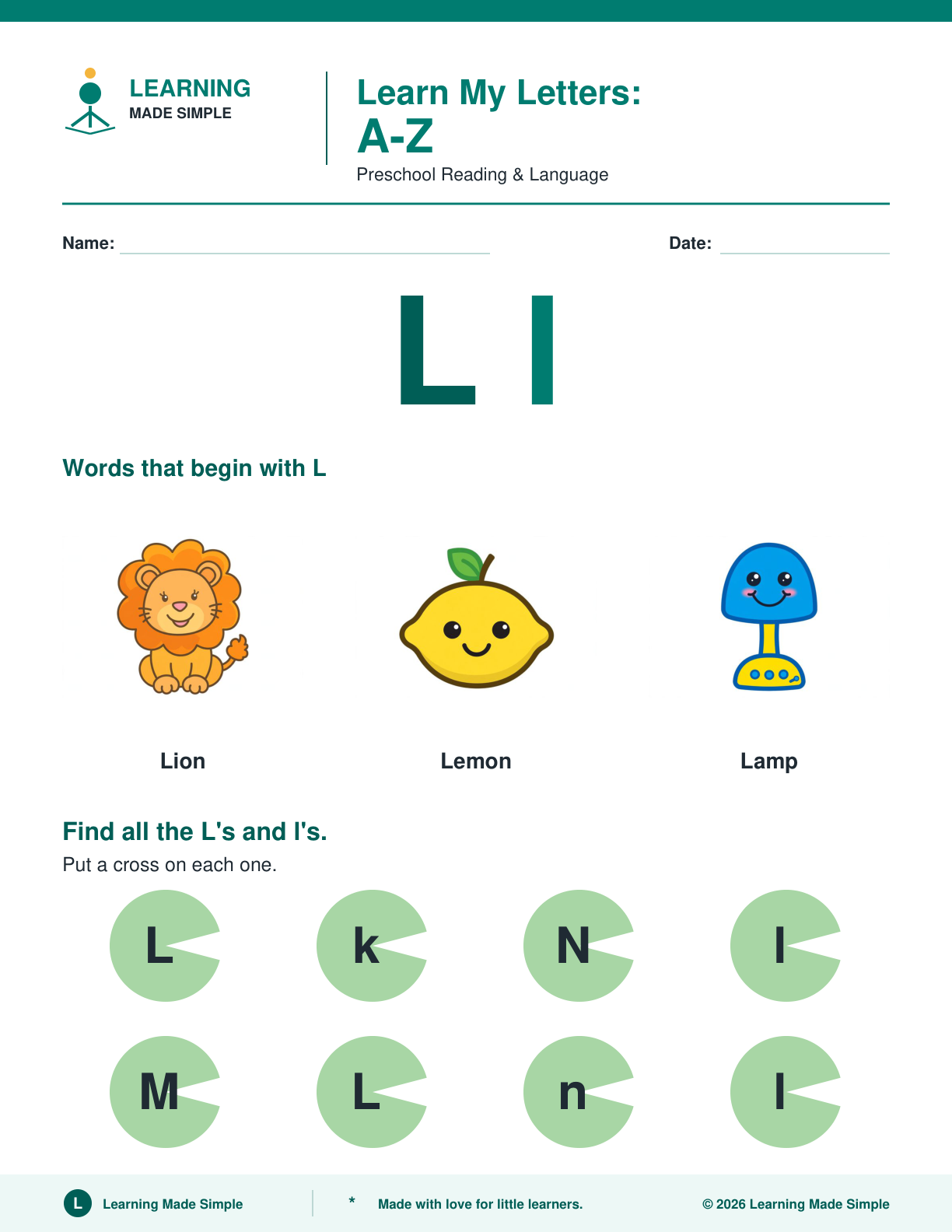 Preview of Letter L from Learn My Letters A-Z