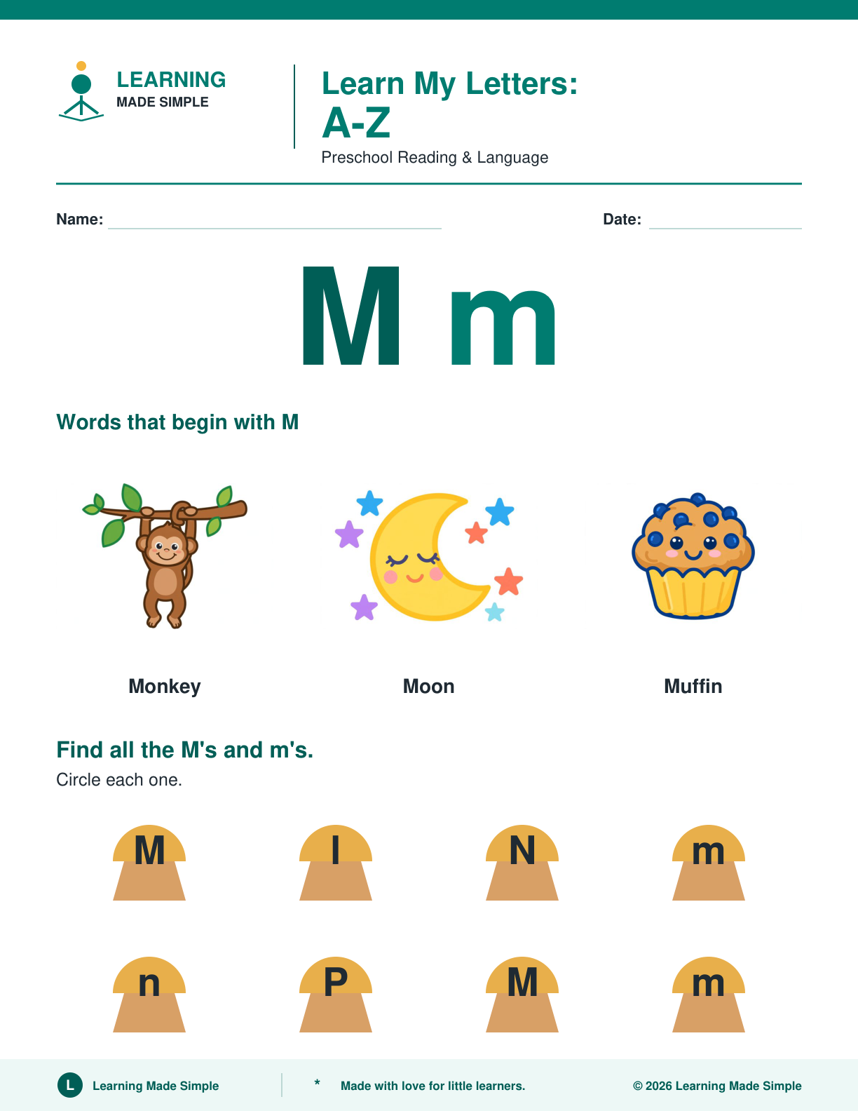 Preview of Letter M from Learn My Letters A-Z