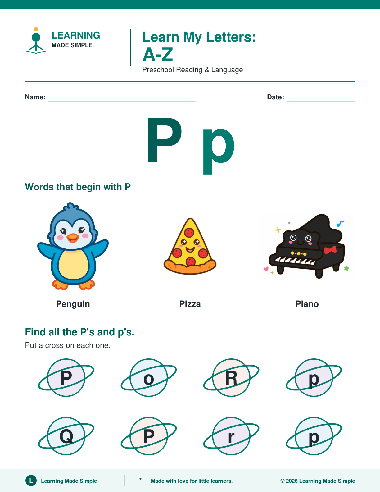 Preview of Letter P from Learn My Letters A-Z