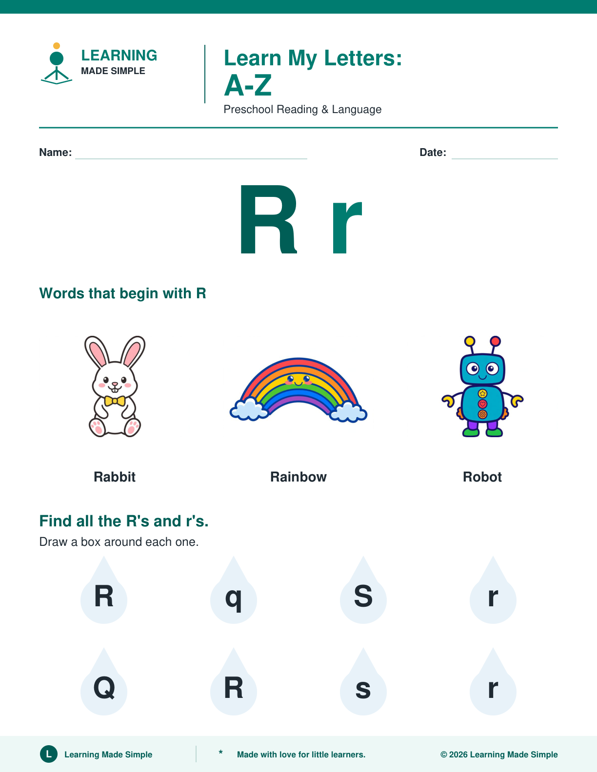 Preview of Letter R from Learn My Letters A-Z