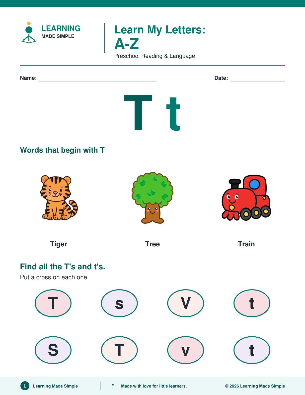 Preview of Letter T from Learn My Letters A-Z