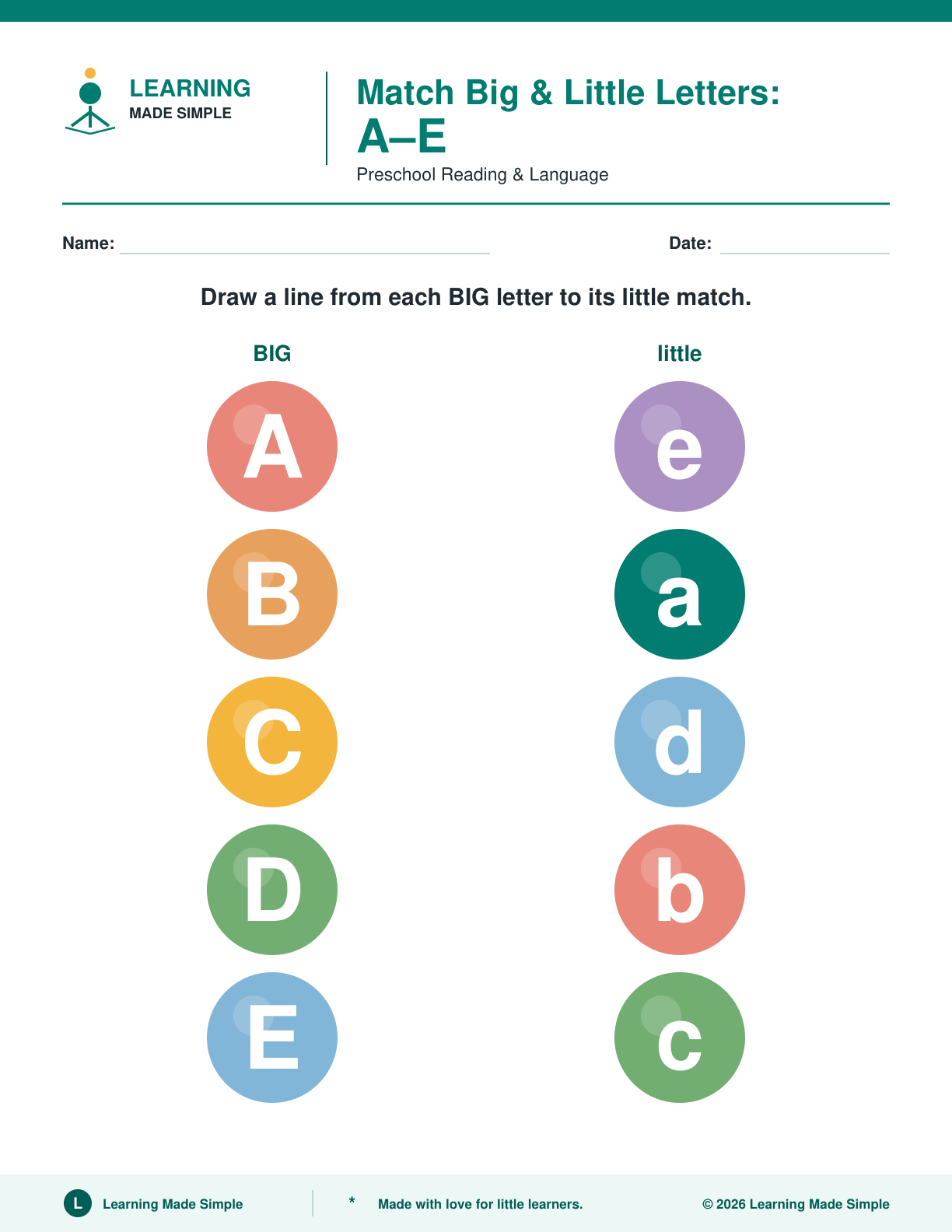 Preview of Page 1 from Match Big & Little Letters A-Z