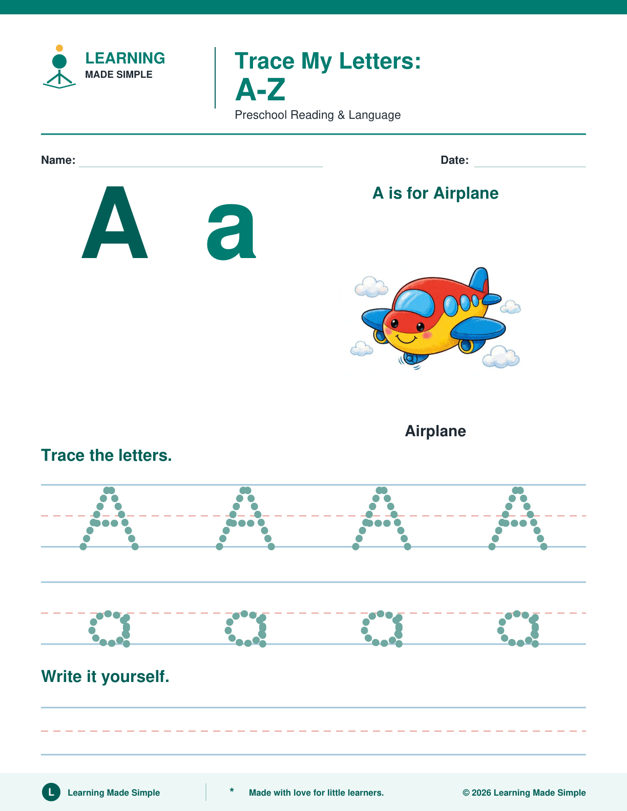 Preview of Letter A from Trace My Letters A-Z