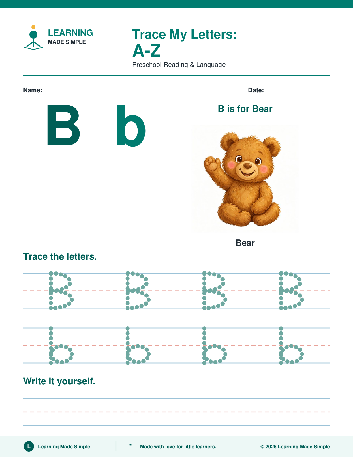 Preview of Letter B from Trace My Letters A-Z