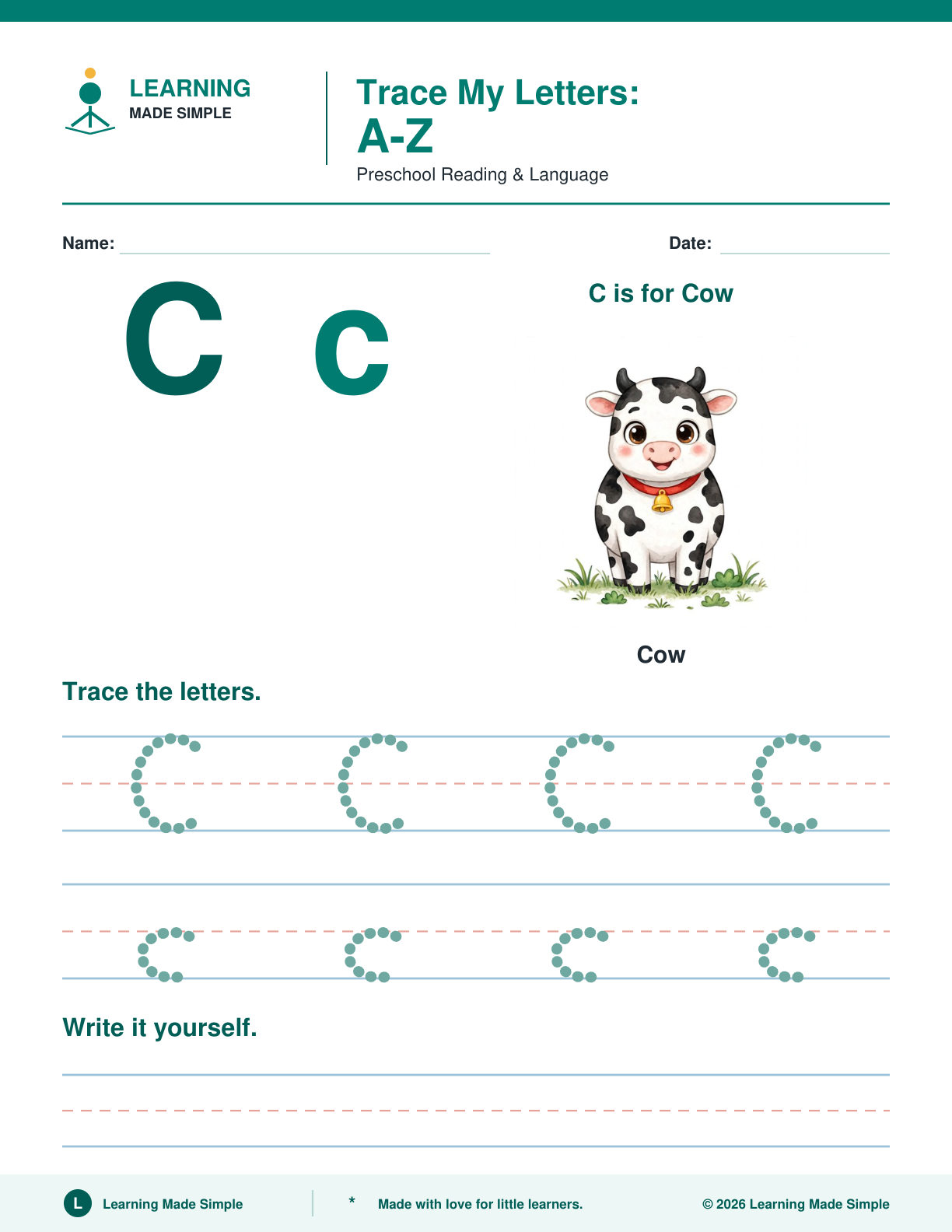 Preview of Letter C from Trace My Letters A-Z