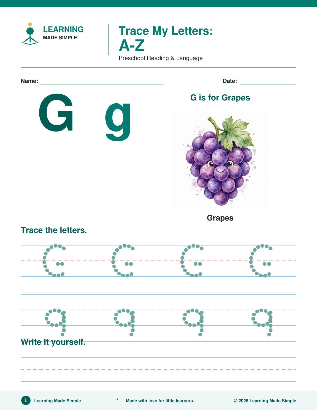 Preview of Letter G from Trace My Letters A-Z