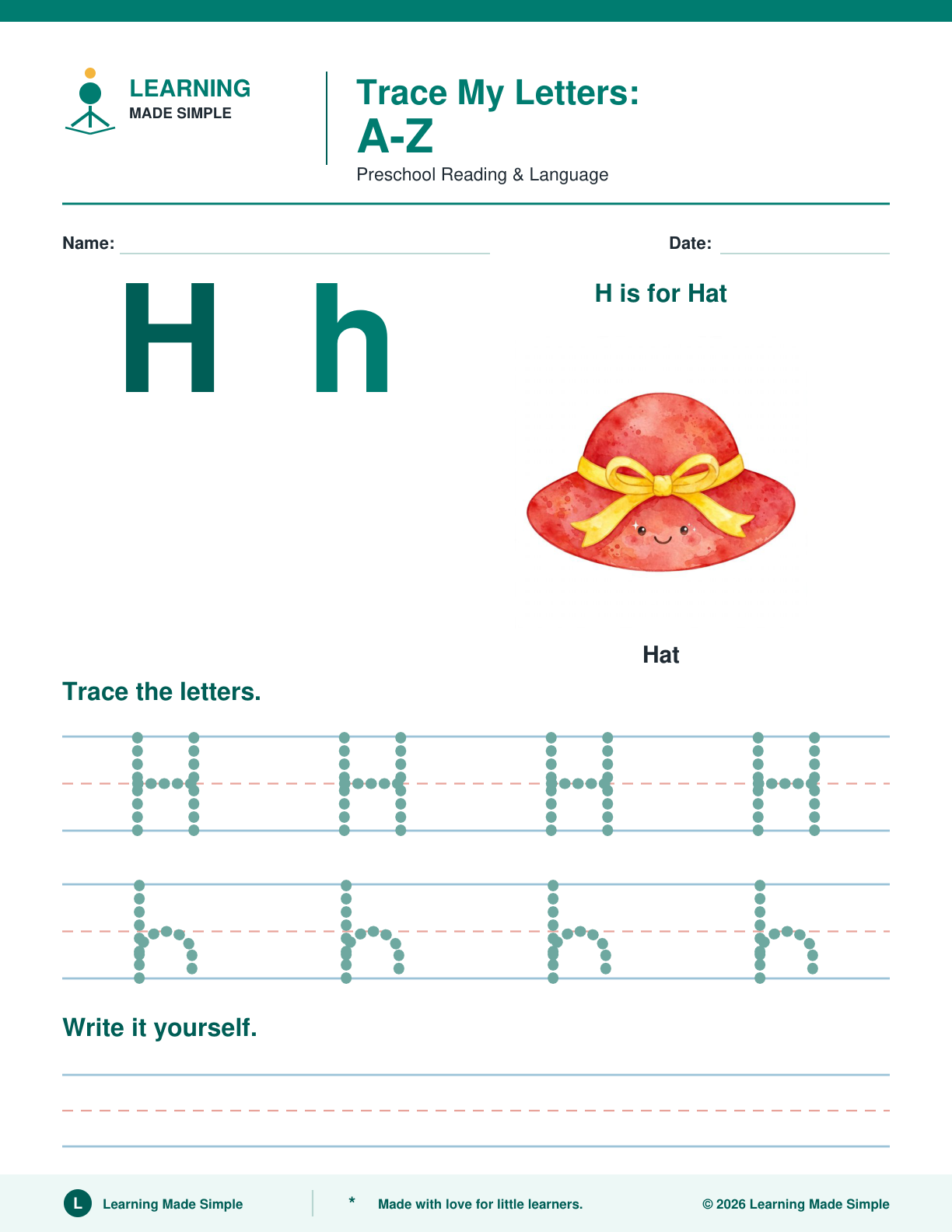 Preview of Letter H from Trace My Letters A-Z