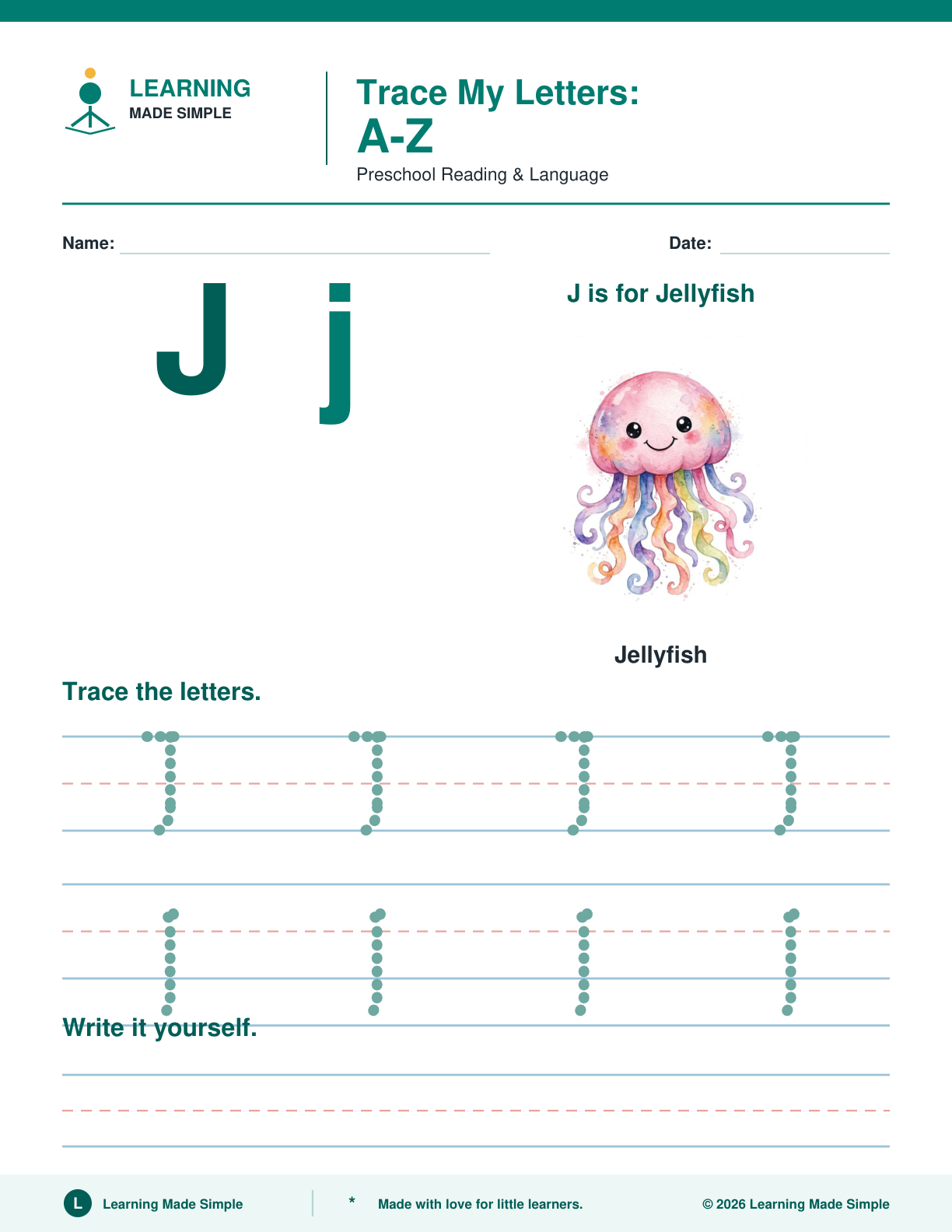 Preview of Letter J from Trace My Letters A-Z