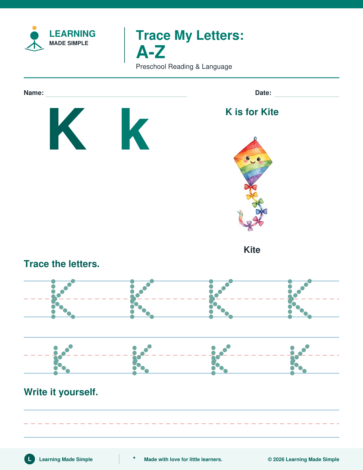 Preview of Letter K from Trace My Letters A-Z