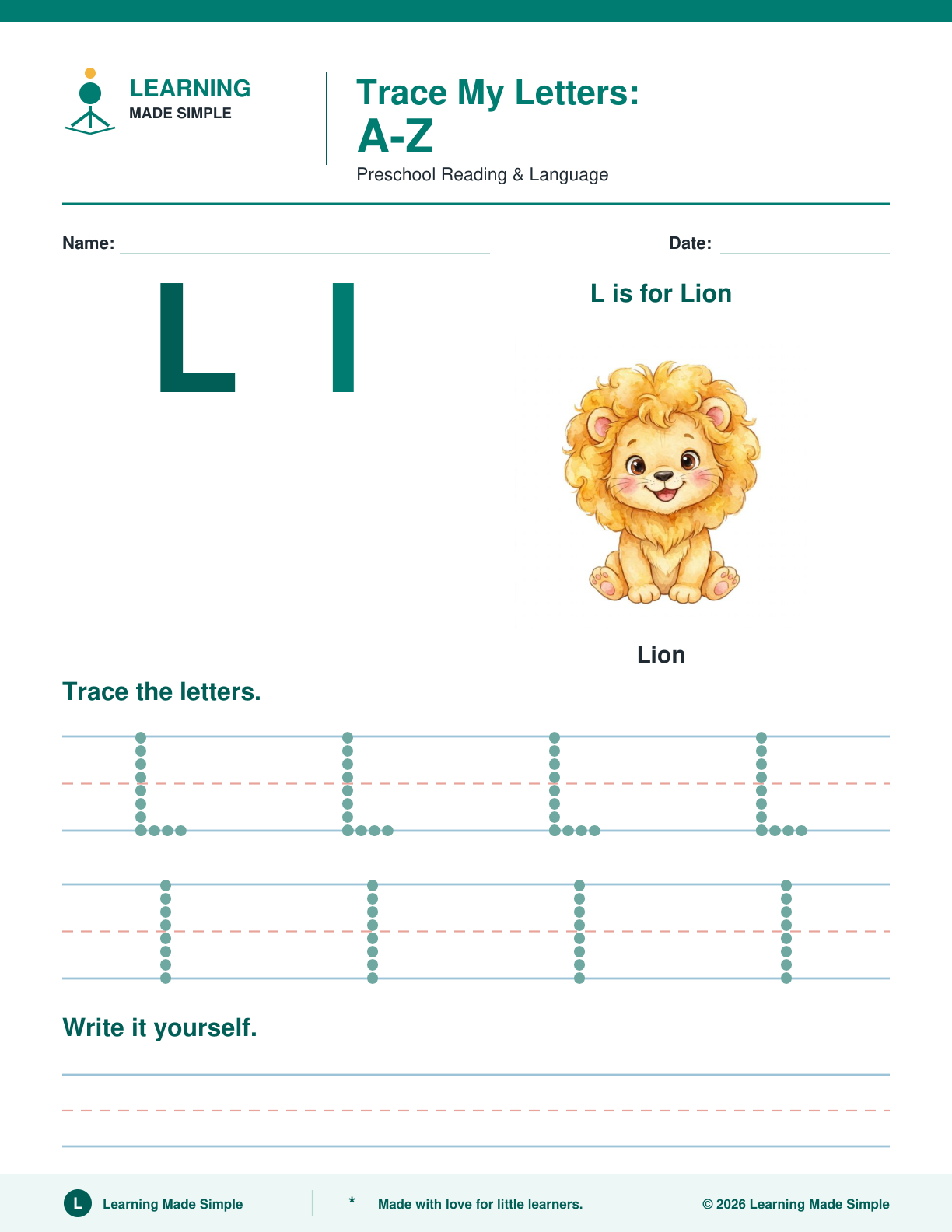 Preview of Letter L from Trace My Letters A-Z
