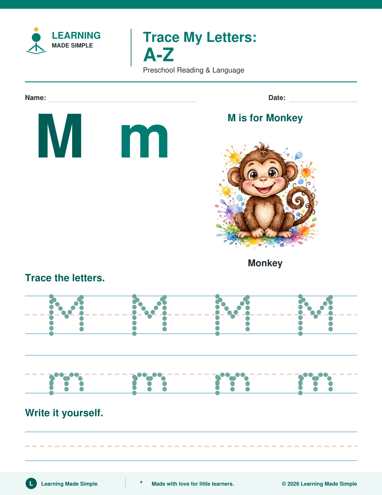 Preview of Letter M from Trace My Letters A-Z