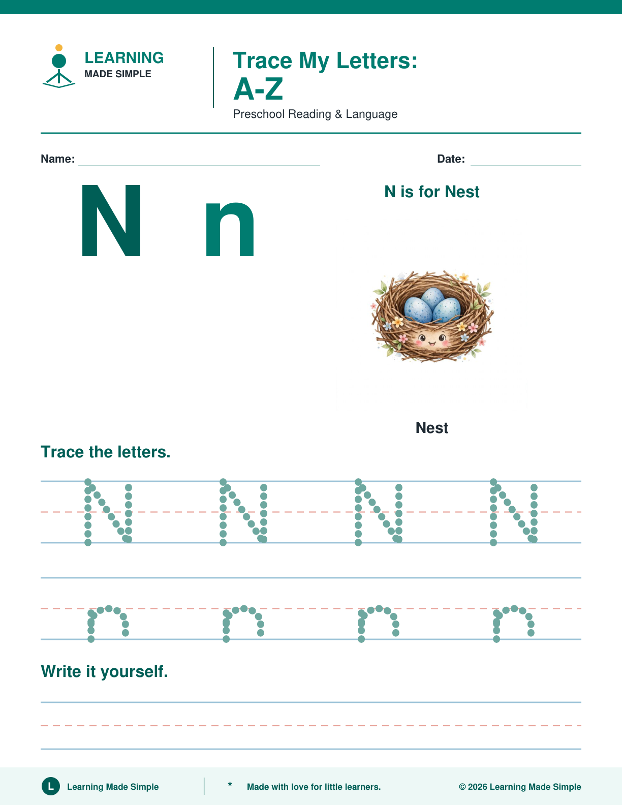Preview of Letter N from Trace My Letters A-Z