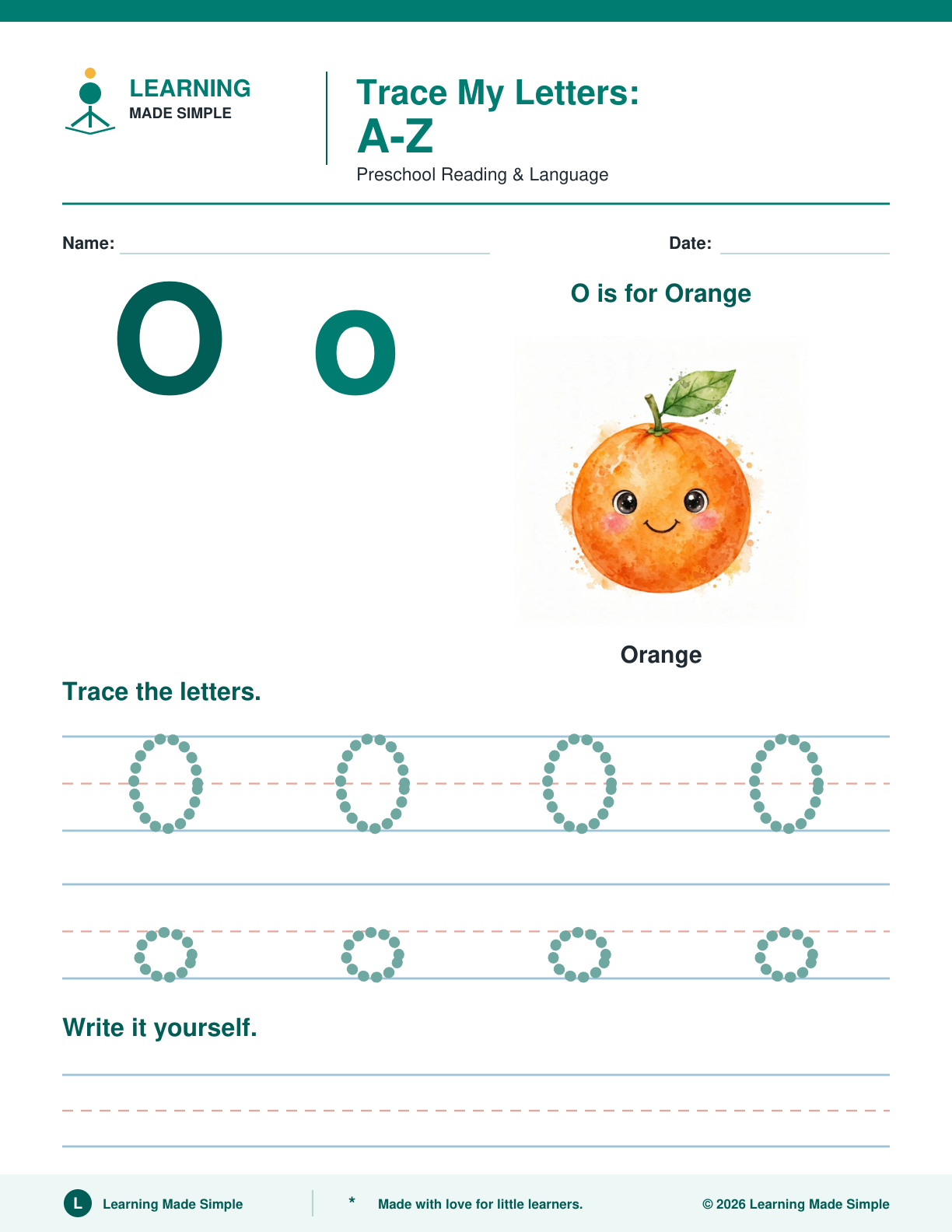Preview of Letter O from Trace My Letters A-Z
