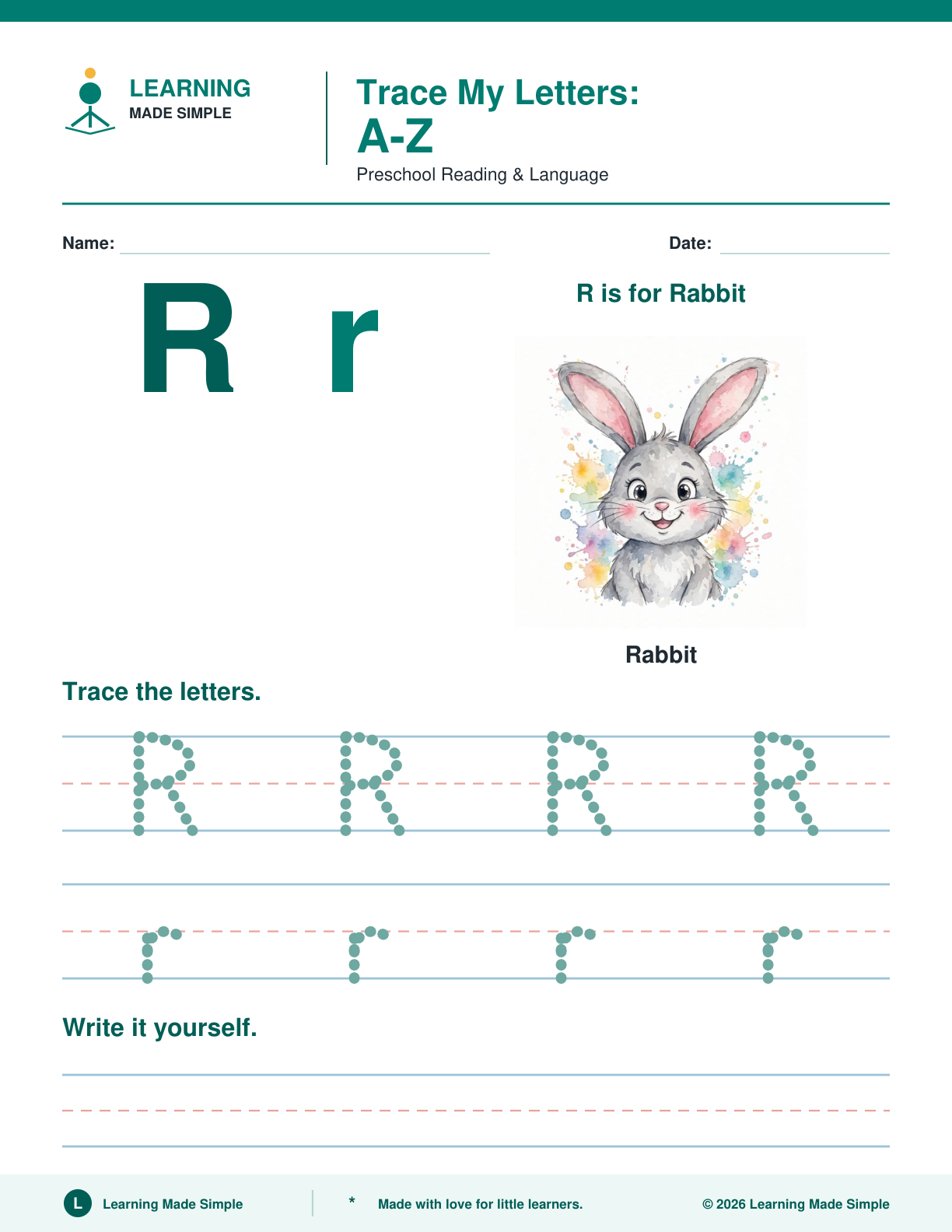 Preview of Letter R from Trace My Letters A-Z
