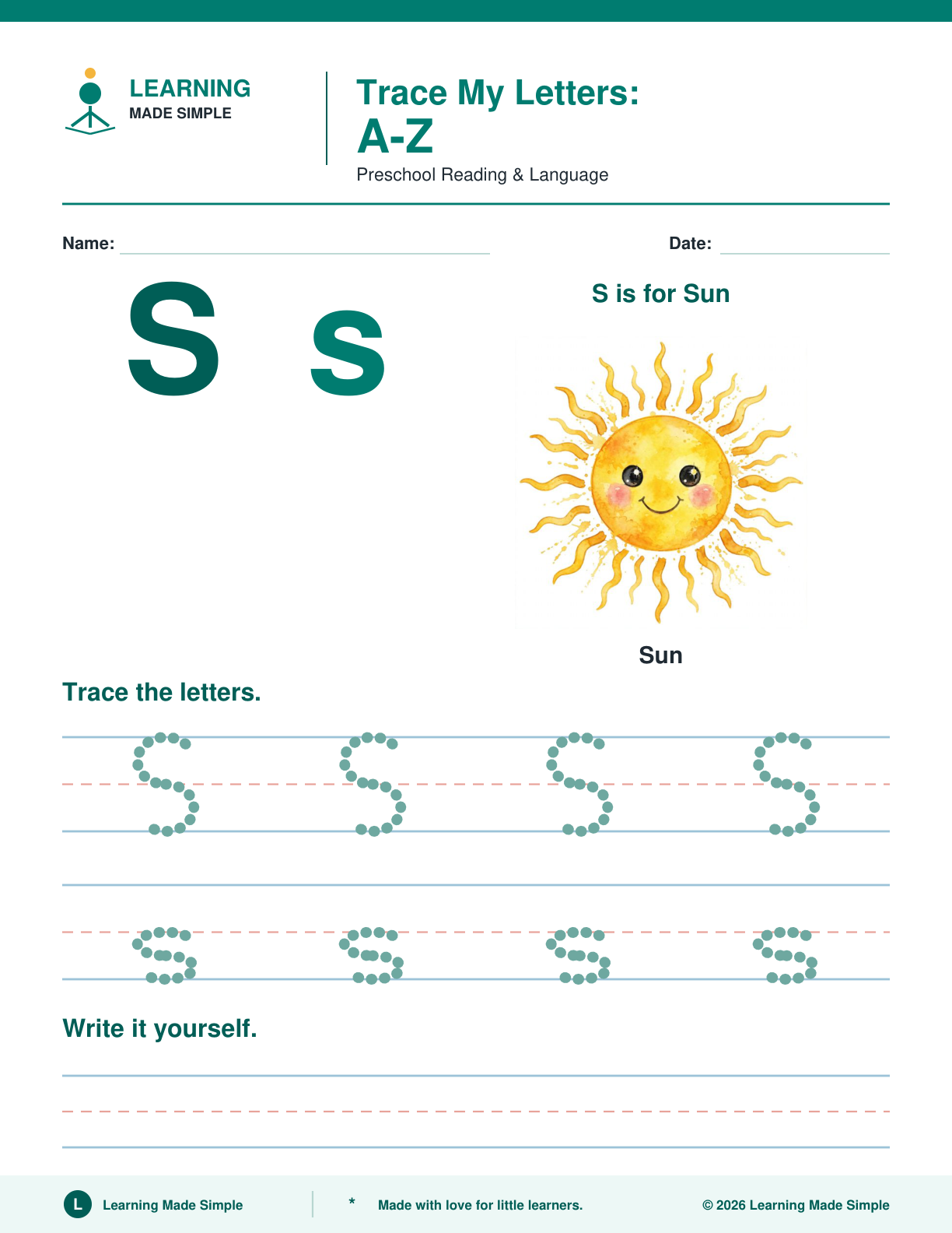 Preview of Letter S from Trace My Letters A-Z