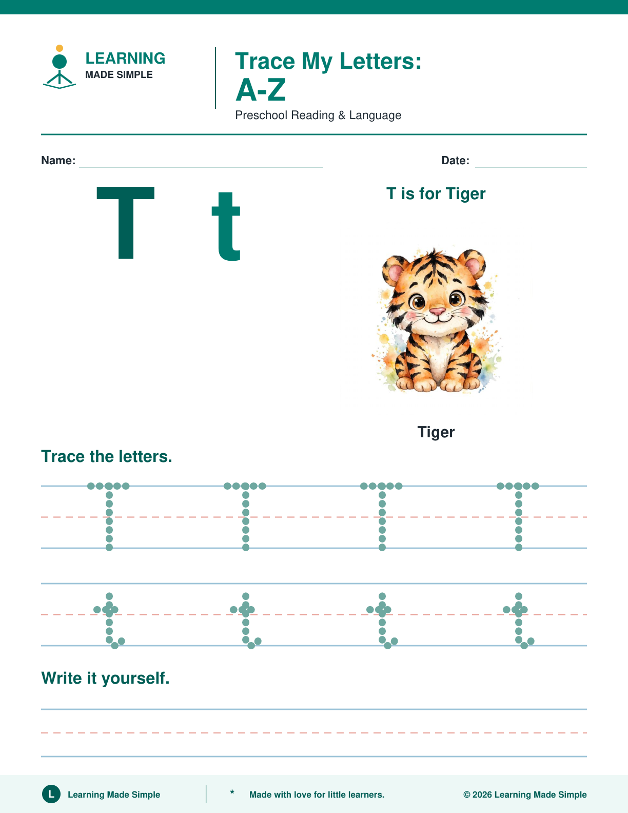 Preview of Letter T from Trace My Letters A-Z
