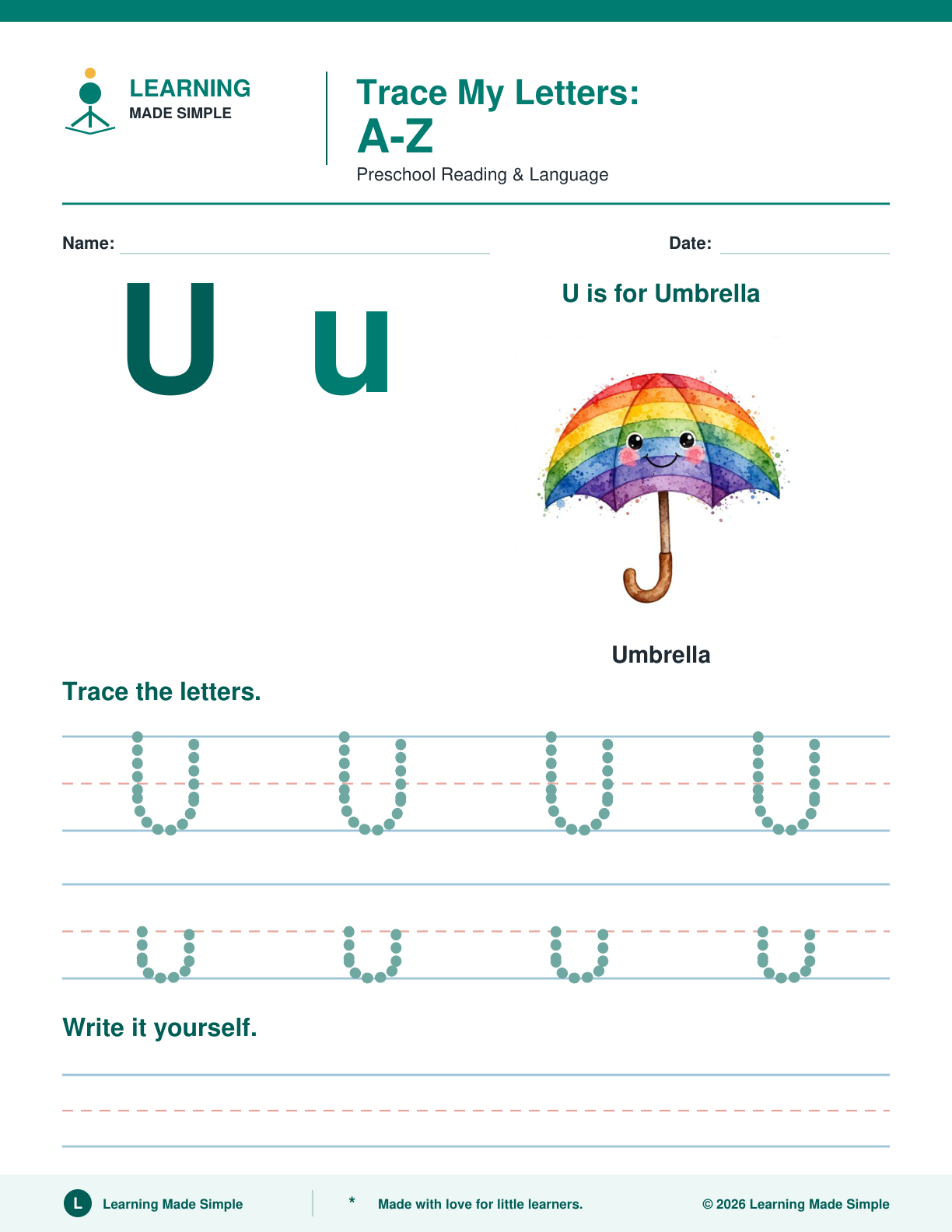 Preview of Letter U from Trace My Letters A-Z