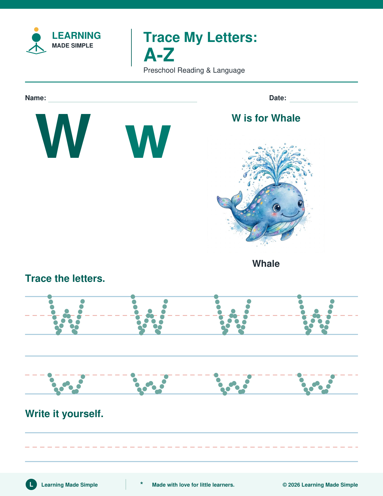 Preview of Letter W from Trace My Letters A-Z