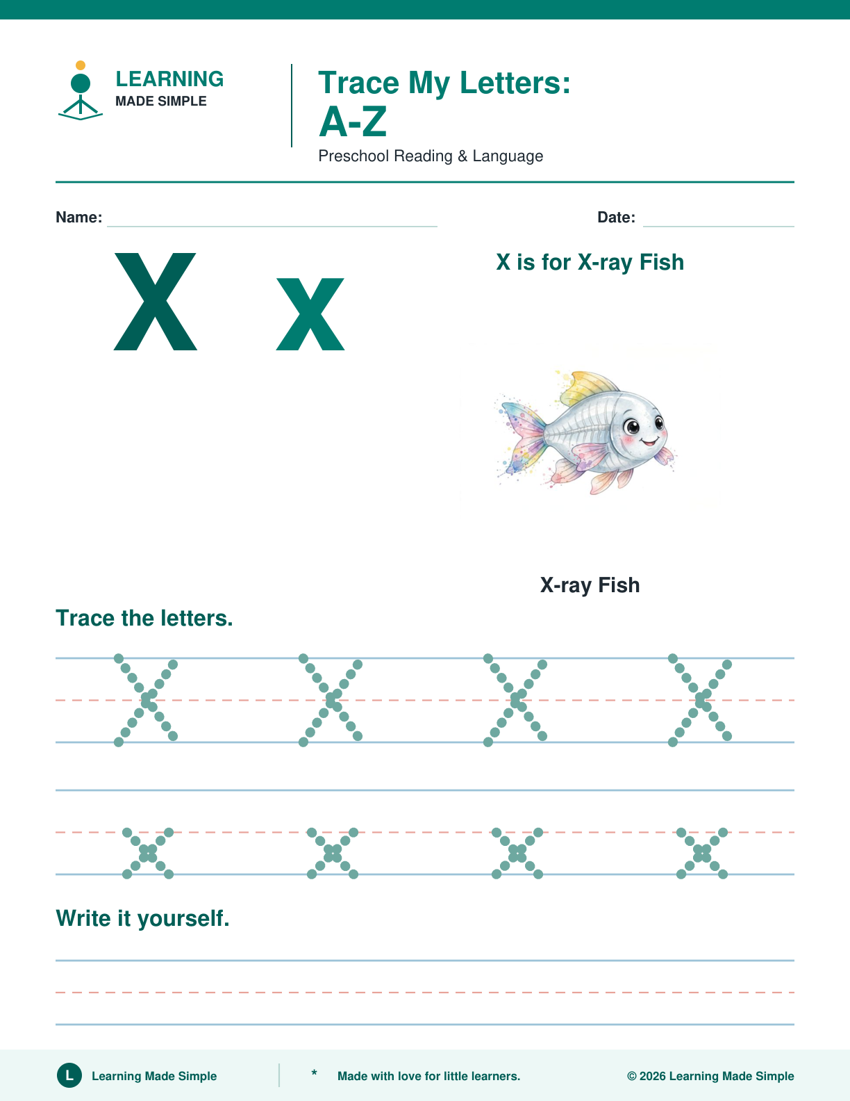 Preview of Letter X from Trace My Letters A-Z