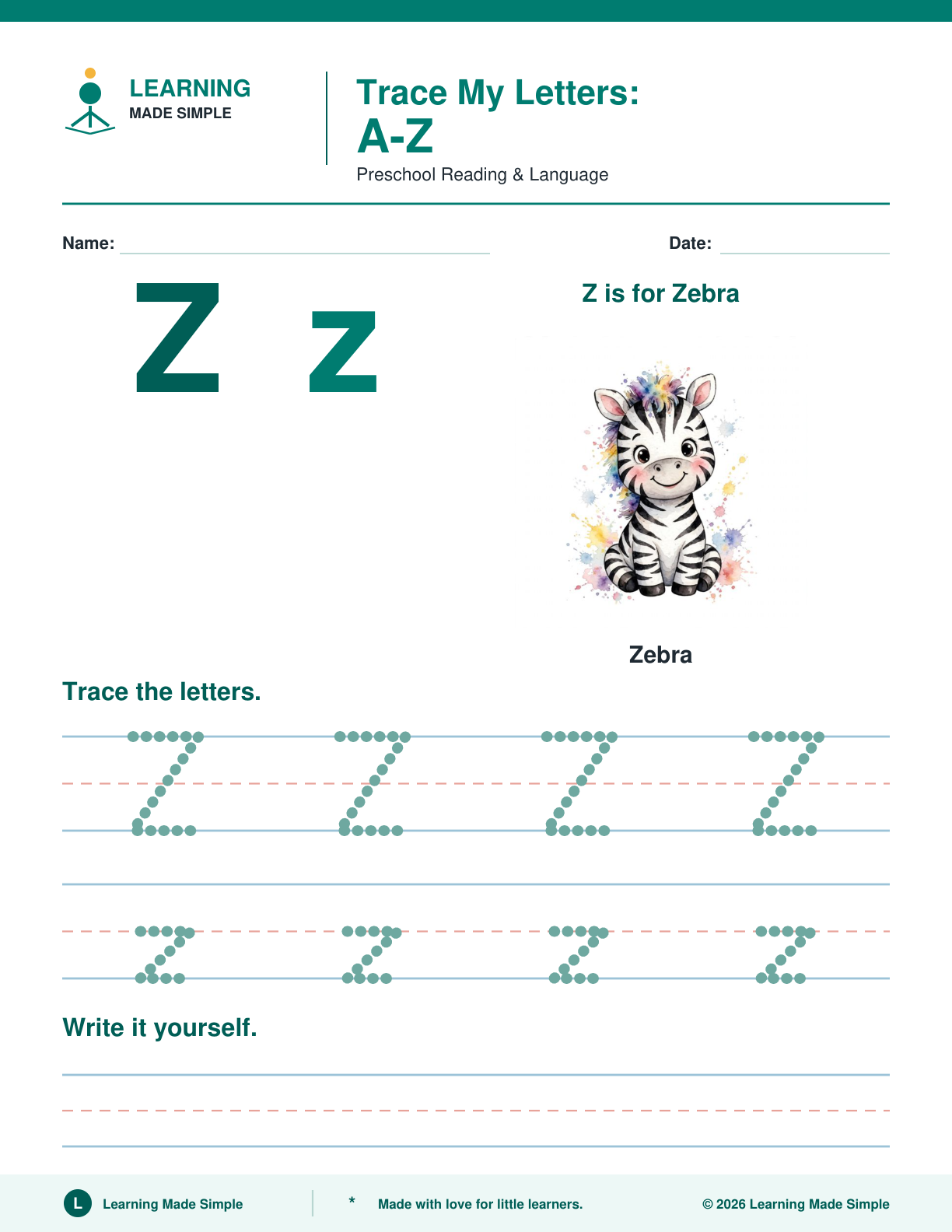 Preview of Letter Z from Trace My Letters A-Z