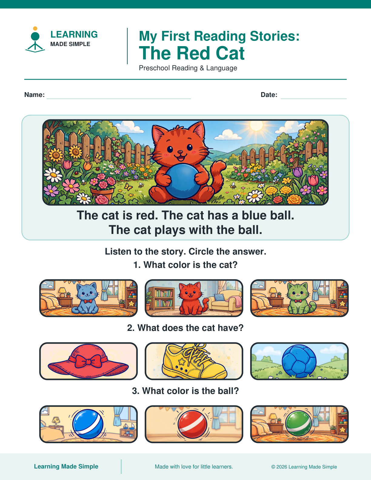 Preview of The Red Cat from My First Reading Stories