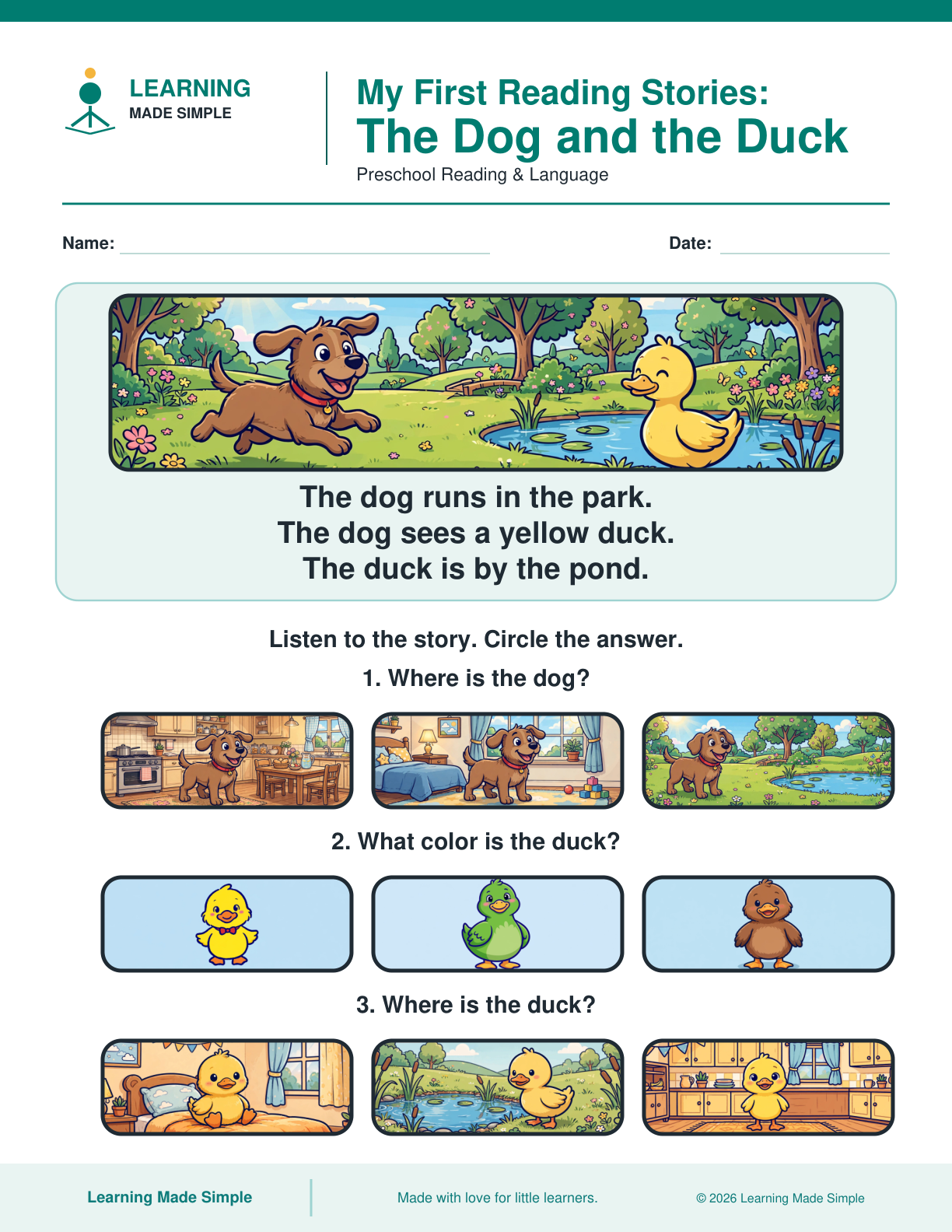 Preview of The Dog and the Duck from My First Reading Stories