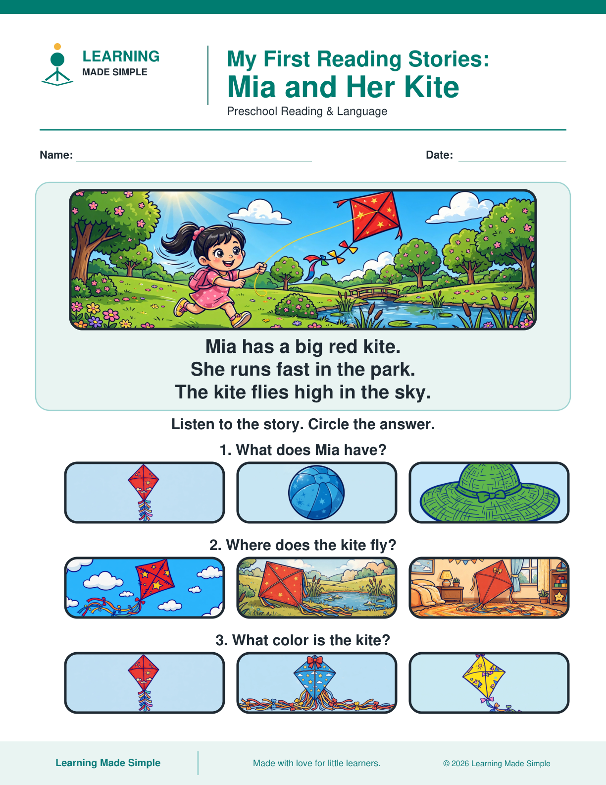 Preview of Mia and Her Kite from My First Reading Stories