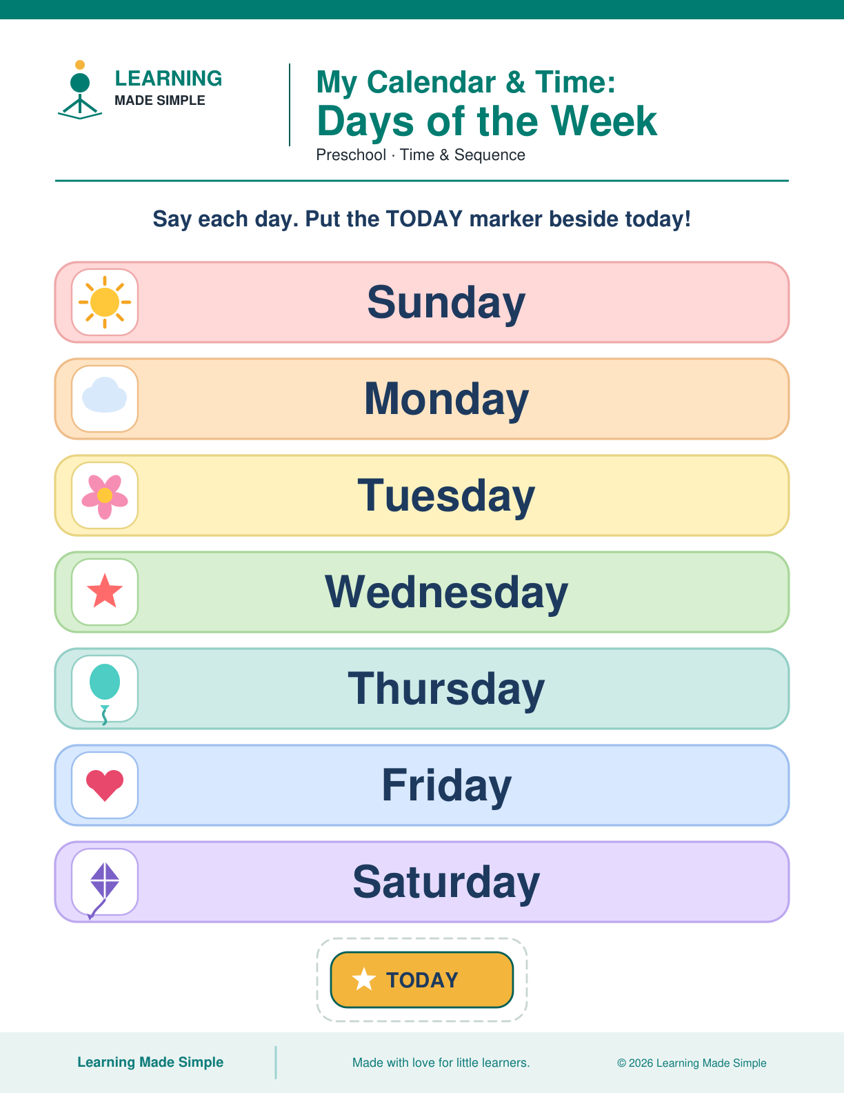 Preview of Days of the Week from My Calendar & Time