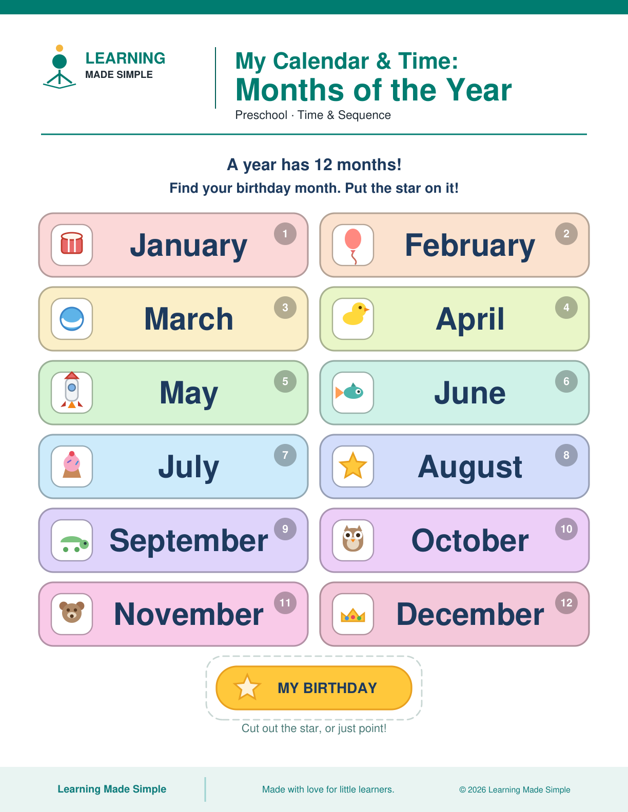 Preview of Months of the Year from My Calendar & Time